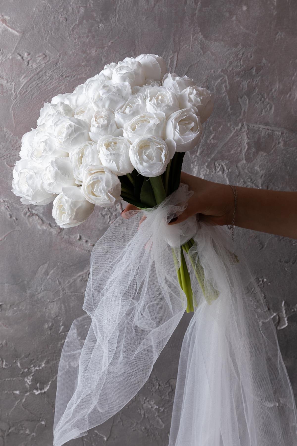 Dikey Dekor - yapay gelin eli demeti 35 cm 8 dal beyaz 3432 Toptan Yapay Gelin Eli Demeti 35 Cm 8 Dal Beyaz - Görsel 2