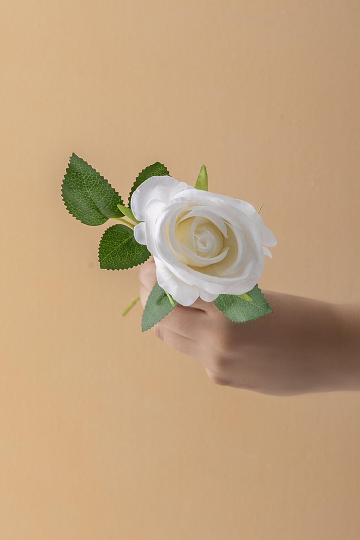 Dikey Dekor - yapay kadife gul tek dal beyaz 50 cm 5767 Toptan Yapay Kadife Gül Tek Dal Beyaz 50 Cm - Görsel 3