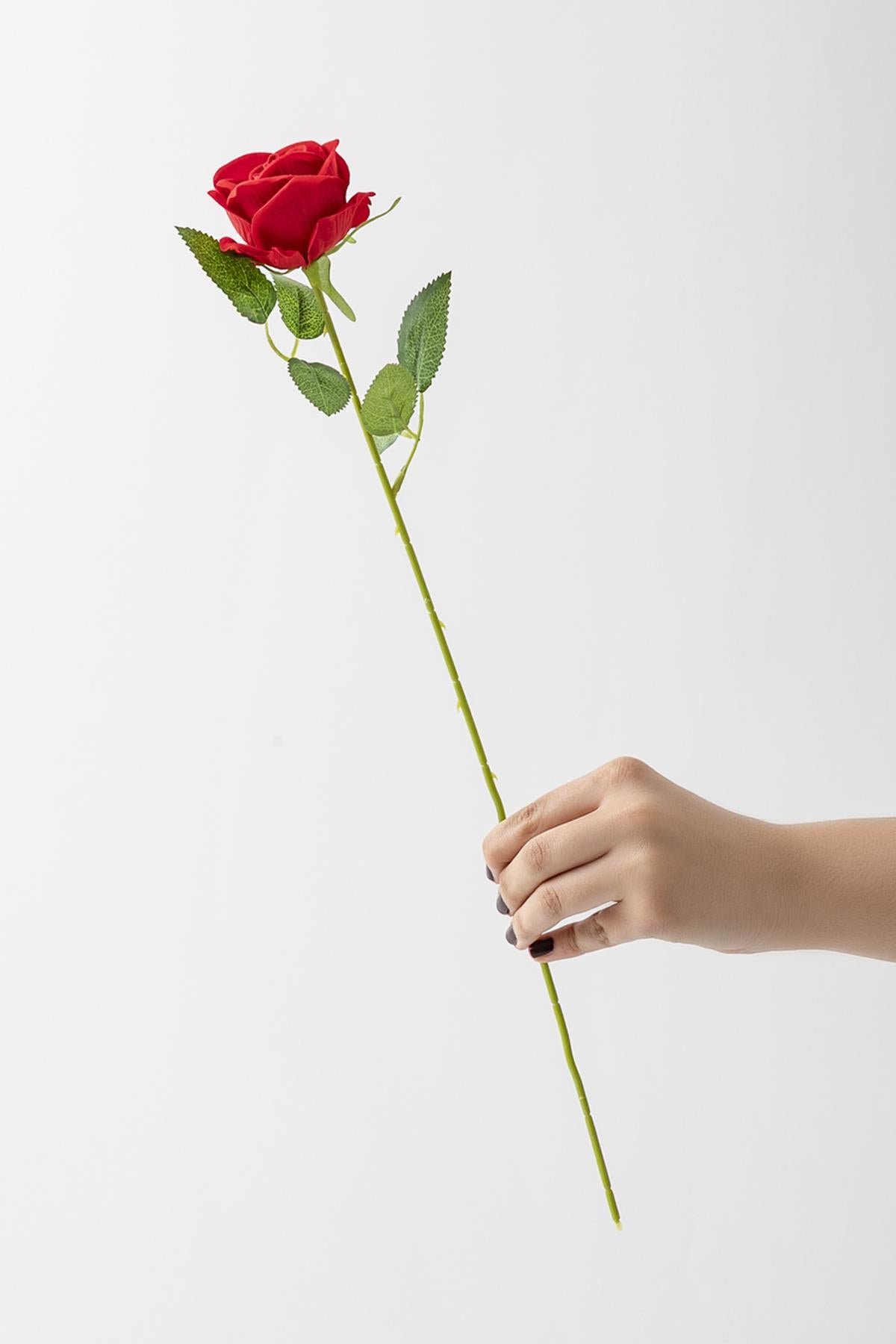Dikey Dekor - yapay kadife gul tek dal kirmizi 50 cm 5754 Toptan Yapay Kadife Gül Tek Dal Kırmızı 50 Cm - Görsel 2