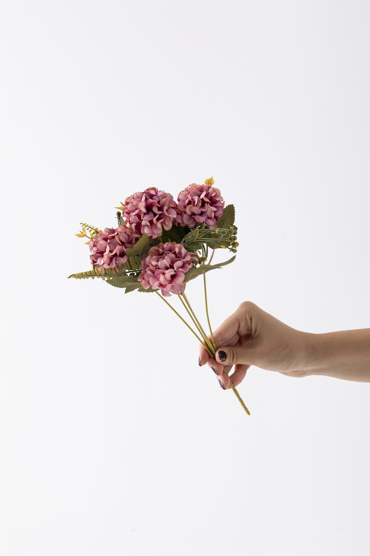 Dikey Dekor - yapay ortanca cicegi 30 cm 5 dal gul kurusu 6201 Toptan Yapay Ortanca Çiçeği 30 Cm 5 Dal Gül Kurusu - Görsel 3