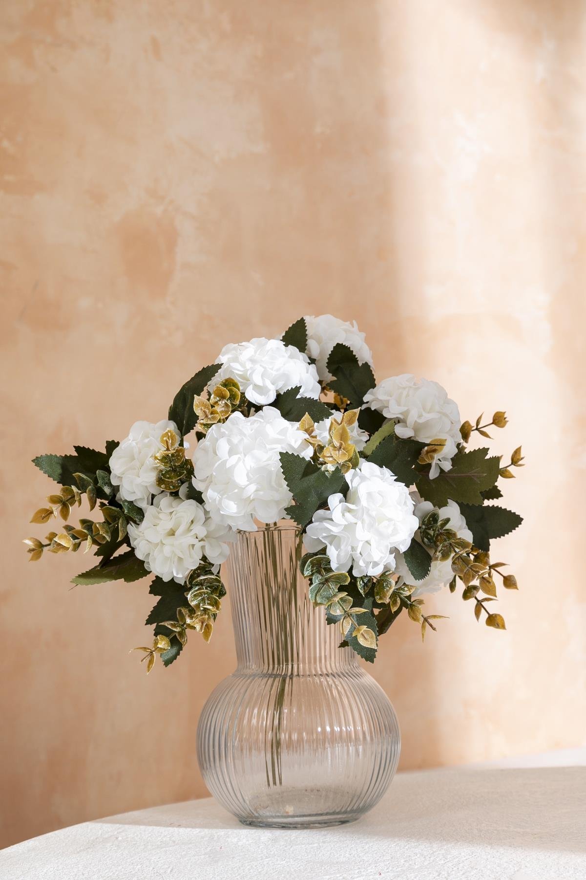 Dikey Dekor - yapay ortanca cicegi 30 cm 5 dal krem 6264 Toptan Yapay Ortanca Çiçeği 30 Cm 5 Dal Beyaz - Görsel 2