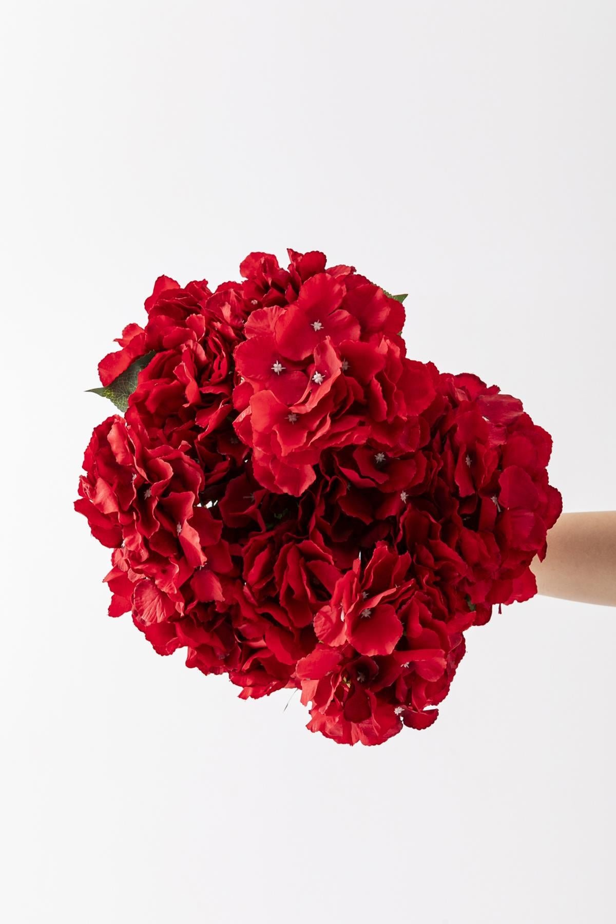 Dikey Dekor - yapay ortanca cicegi kirmizi 45 cm 7 dal 4748 Toptan Yapay Ortanca Çiçeği Kırmızı 45 Cm 5 Dal - Görsel 4