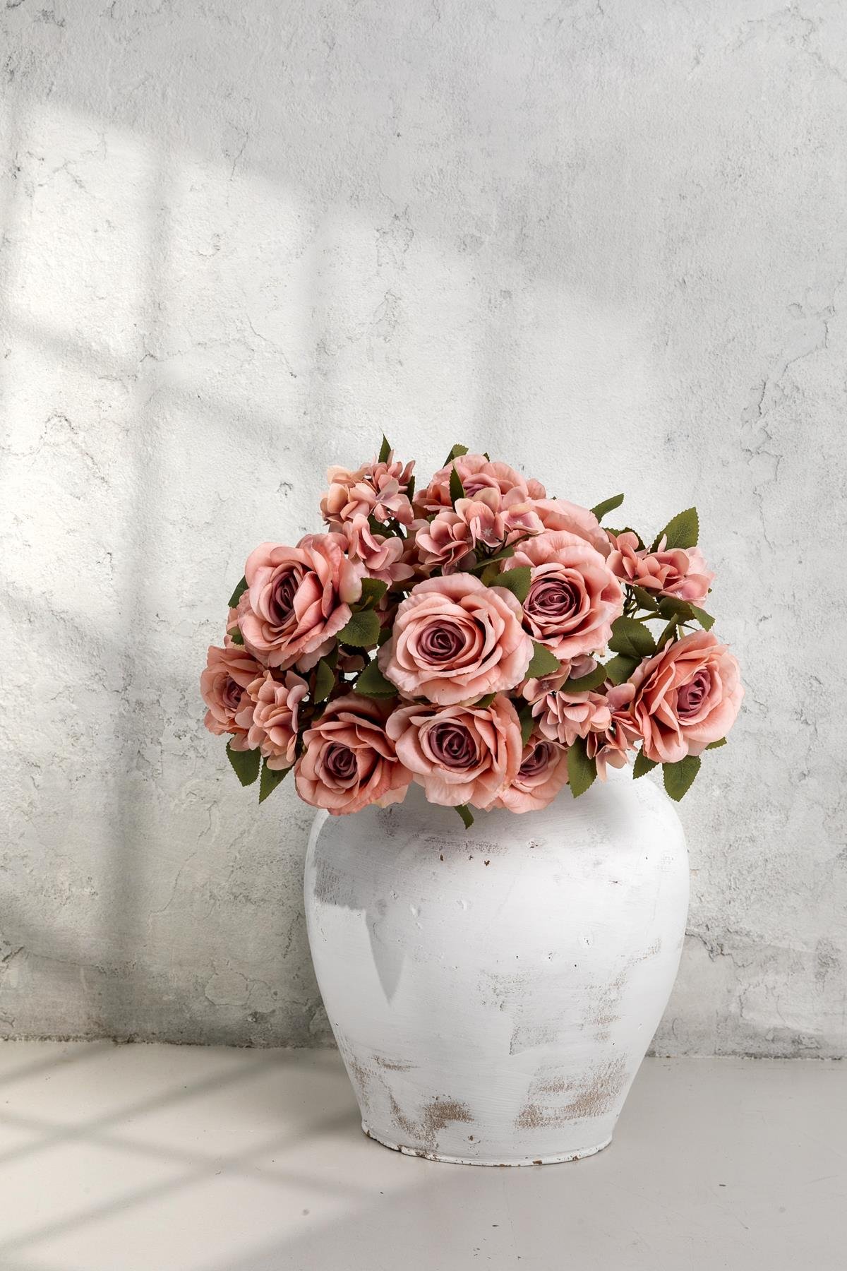 Dikey Dekor - yapay ortancali gul demeti acik pembe 45 cm 11 dal 6269 Toptan Yapay Ortancalı Gül Demeti Açık Pembe 45 Cm 11 Dal - Görsel 2