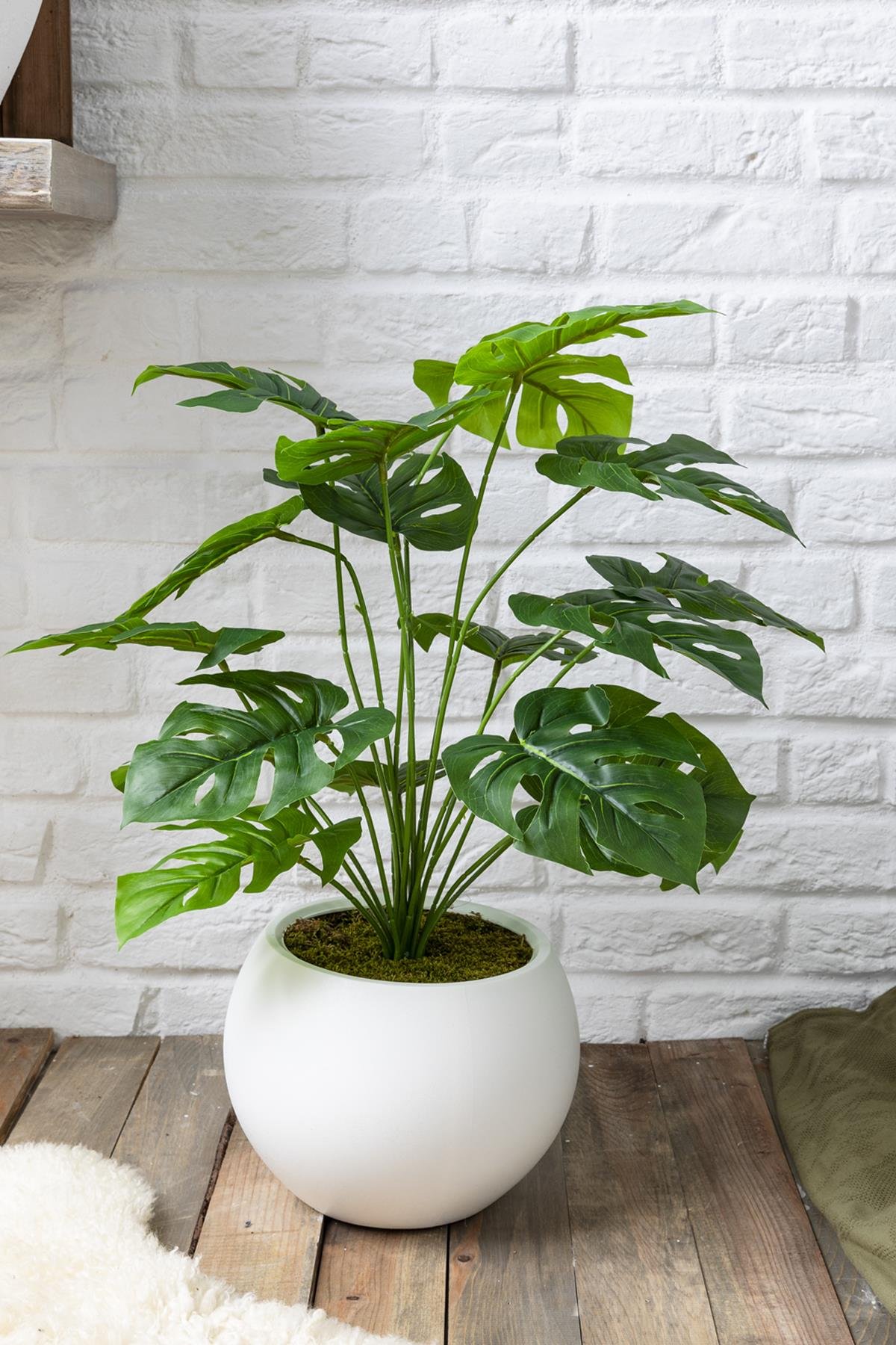 Dikey Dekor - yapay salon kose cicegi devetabani yesil 65 cm kure saksi 5090 Toptan Yapay Salon Köşe Çiçeği Devetabanı Yeşil 65 Cm Küre Saksı - Görsel 2