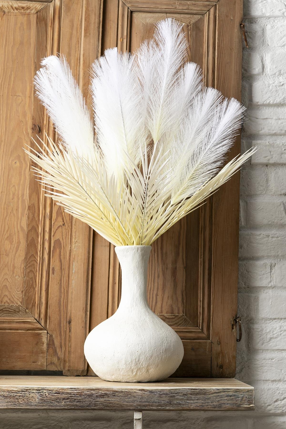 Dikey Dekor - yapay tuylu palmiye yapragi 75 cm 8 dal beyaz 4590 Toptan Yapay Tüylü Palmiye Yaprağı 75 Cm 8 Dal Beyaz - Görsel 2
